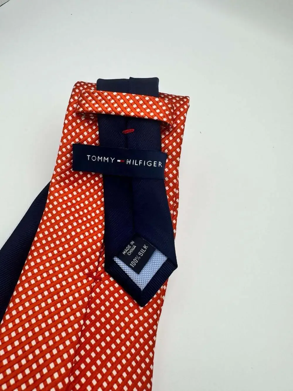 Tommy Hilfiger Men's 100% Silk Red and White Gingham Check Necktie